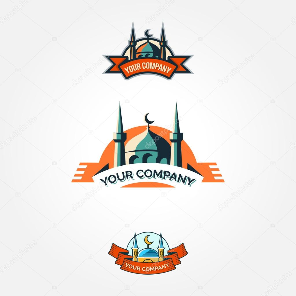 Set of vintage color mosque ramadan badges, symbol looks like logo