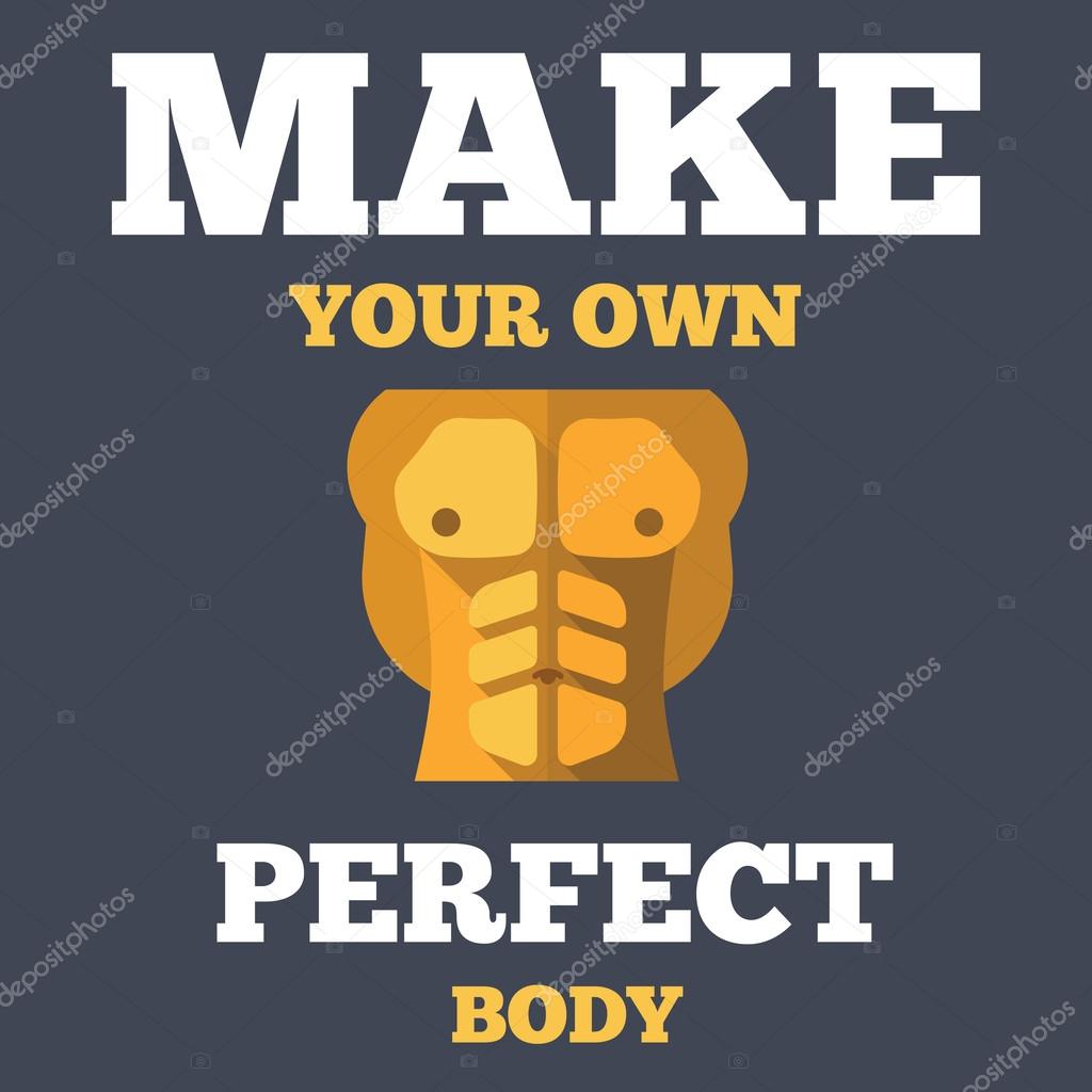 Motivational creative unusual fitness poster with flat icon of torso