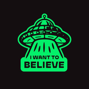 Tişört desenli UFO ikonu Uçan daire illüstrasyonu Uzaylı Kaçırma logosu amblemi uzay istilacıları poster çizgi roman tarzı resim imzası.