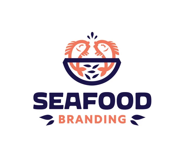 Seafood Restaurant Graphic Badge Logo Icon Design Cute Cheerful Fishes — Stock Vector