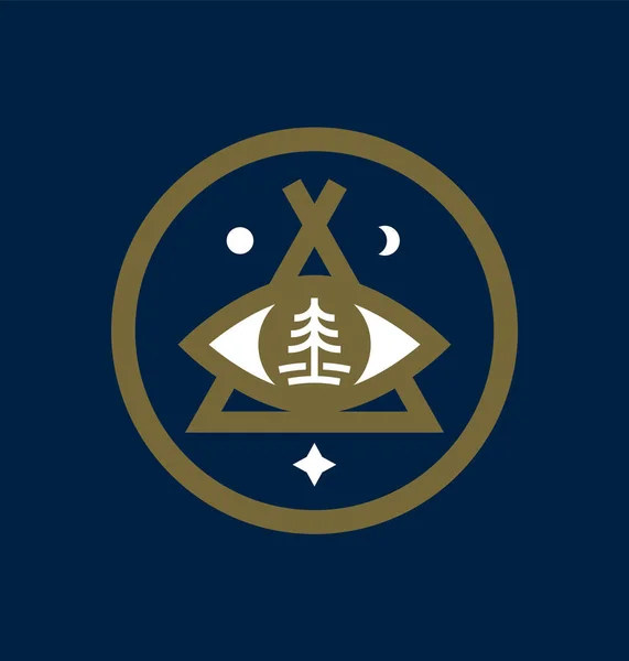 Концепція Емблеми Логотипу Кемпінгу Значок Наметного Неба Рефлексія Соснового Дерева — стоковий вектор