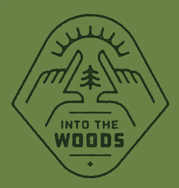 Vintage Textured Shirt Print Woods Outdoor Forest Adventure Design Sommerlager — Stockvektor