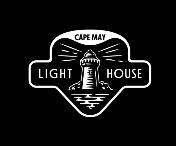 Klasik Deniz Feneri Logosu Tasarımı Dalgaları Deniz Taşı Adası Denizcilik — Stok Vektör