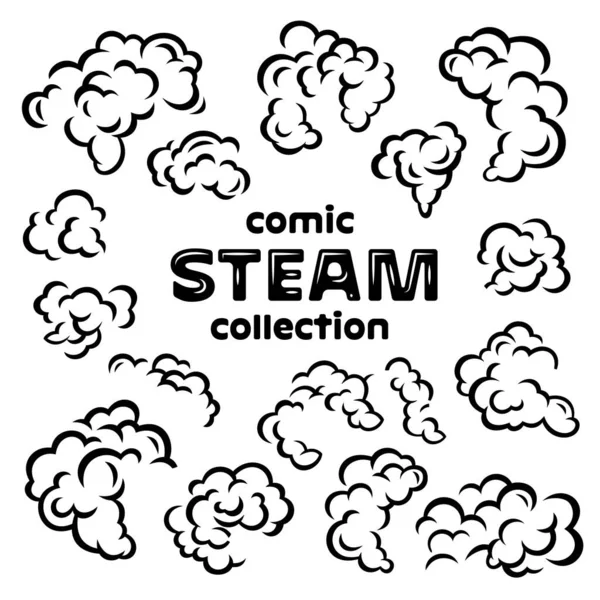 Conjunto Dibujos Animados Cómicos Humos Vapor Divertido Polvo Soplo Nube — Vector de stock