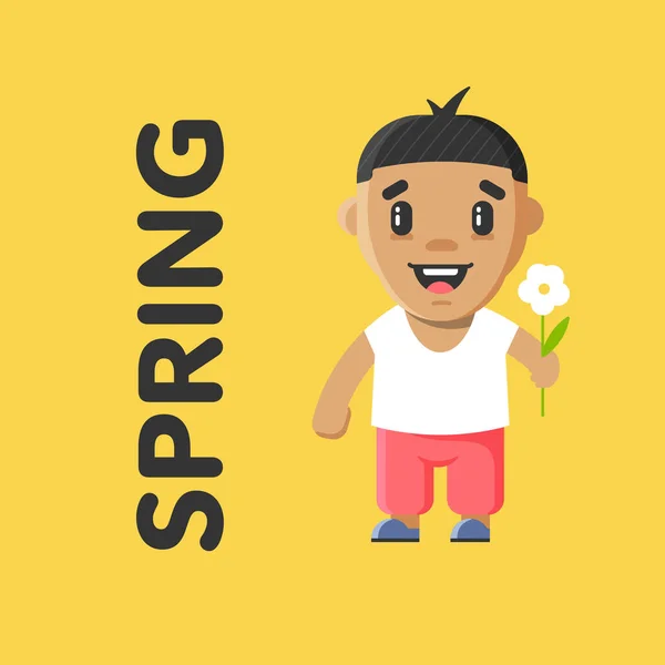 Mascota Primavera Año Temporada Primavera Concepto Tiempo Lindo Niño Ilustración — Vector de stock