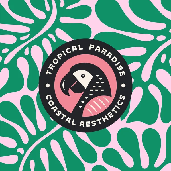 Tropik Papağan Rozet Logosu Tasarımı Egzotik Papağan Sembolü Süslü Tropik — Stok Vektör