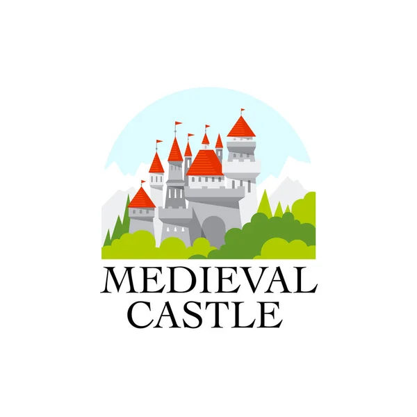 Medieval Castle Flat Style Graphic Illustration Fantasy Fairy Tale Fortress — стоковий вектор