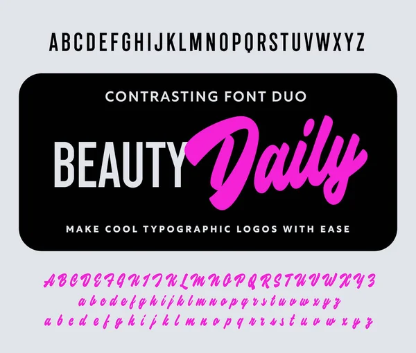 Beauty Daily Font Duo Elegant Smidig Handskriven Borste Manus Alfabetet Stockvektor