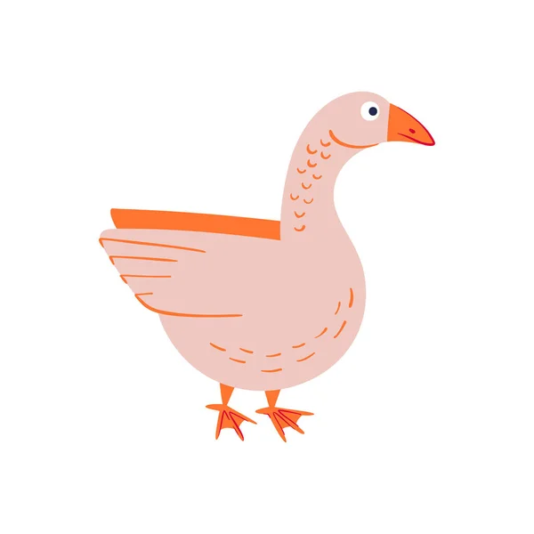 Cute Goose Vector Hand Drawn Illustration White — Stock Vector