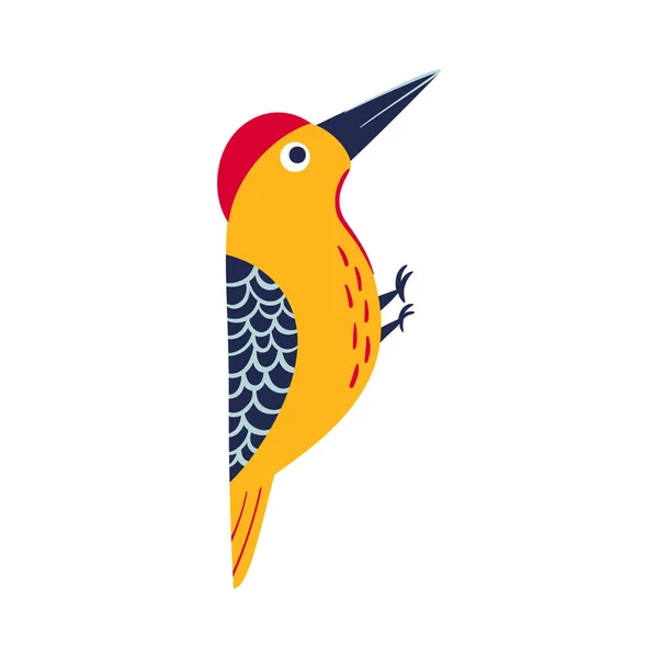 Illustrazione Vettoriale Uccello Stile Cartone Animato Giardino Luminoso Picchio Illustrazione — Vettoriale Stock
