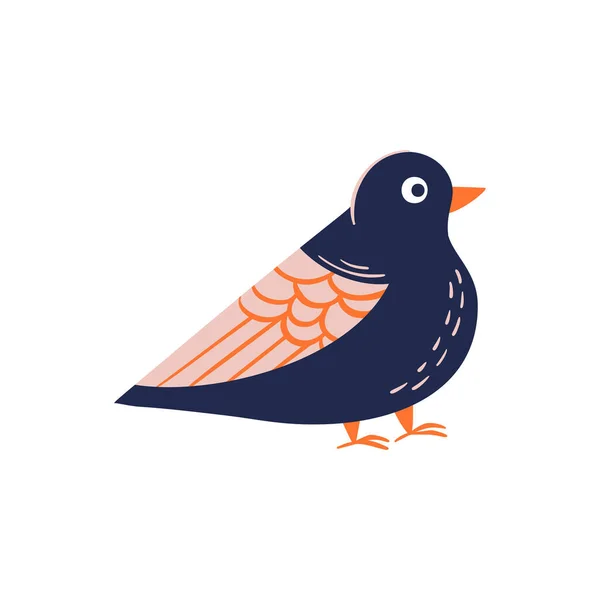 Illustration Vectorielle Oiseaux Style Dessin Animé Oiseau Noir Jardin Petite — Image vectorielle