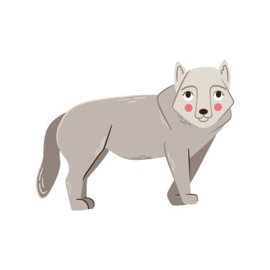 Cute wolf vector, forest animal illustration. Grey wolf hand drawn wild animal isolated on white