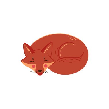 Cute sleeping fox vector illustration. Fall season woodland animal clip art isolated on white