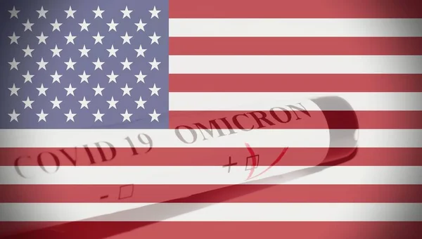 American Flag Background Test Tube Showing Positivity Omicron Variant Concept — стоковое фото