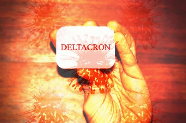 Hand Showing Sign Word Deltacron New Covid Variant — Stockfoto