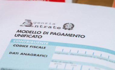 Close up of a form used for the Italian citizens to pay tax in Italy .