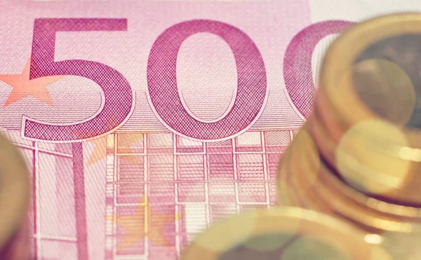 Primer Plano 500 Euros Con Monedas Euros —  Fotos de Stock