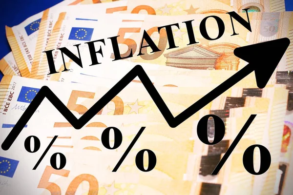 Billetes Euros Con Texto Inflación —  Fotos de Stock