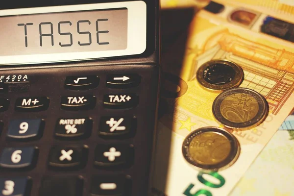 Calculator Met Het Teken Tasse Het Italiaans Vertaald Belasting Concept — Stockfoto