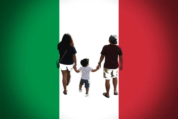 家族のための政府からのボーナスの ユニークなチェック の概念で翻訳テキスト Assegno Unico を背景に 家族の概念とユーロでイタリアの旗 — ストック写真