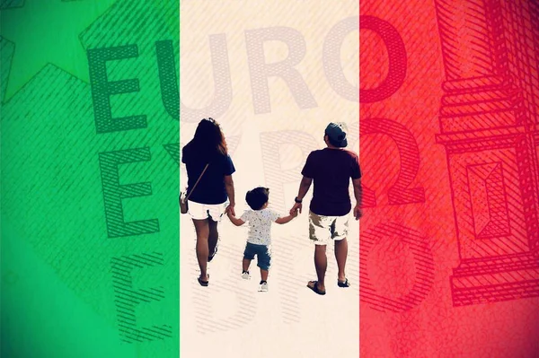 Concepto Familia Bandera Italiana Como Fondo — Foto de Stock