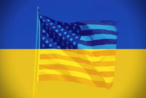 Αμερικανική Σημαία Φόντο Σημαία Της Ουκρανίας — Φωτογραφία Αρχείου