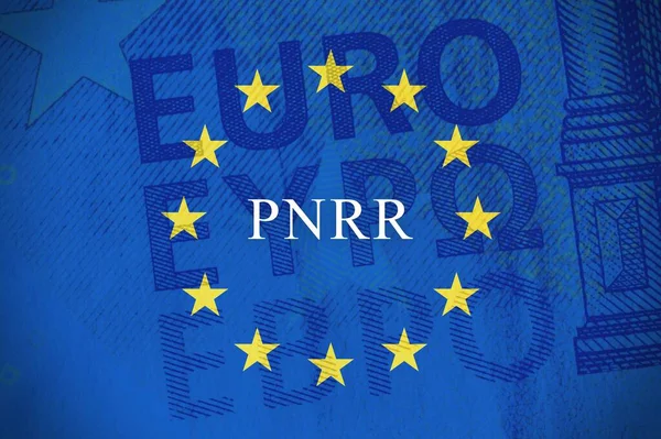 Макро Евро Банкноты Текстом Pnrr — стоковое фото