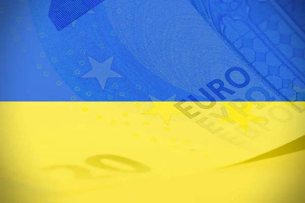 Евро Фоне Украинского Флага — стоковое фото