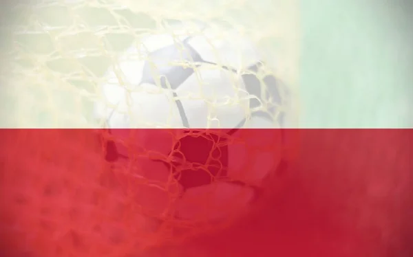 Poland flag with Soccer ball in goal as background, sport and success business concept.