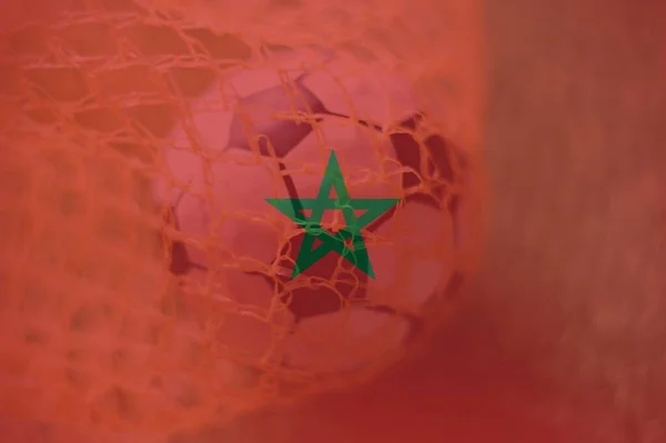 Morocco Flag Soccer Ball Goal Background Sport Success Business Concept — Stockfoto