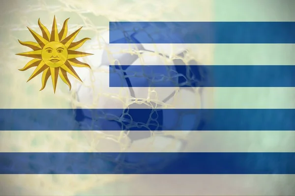 Uruguay Fahne Mit Fußball Tor Als Hintergrund Sport Und Erfolg — Stockfoto