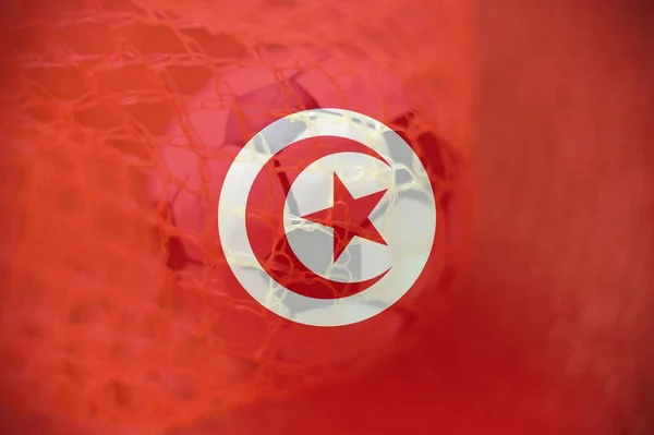 Tunisia Flag Soccer Ball Goal Background Sport Success Business Concept — Stockfoto