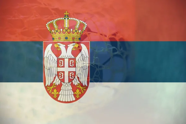 Serbia Mengibarkan Bendera Dengan Bola Sepak Sebagai Latar Belakang Olahraga — Stok Foto