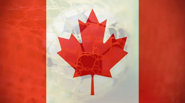 Kanada Fahne Mit Fußball Tor Als Hintergrund Sport Und Erfolg — Stockfoto