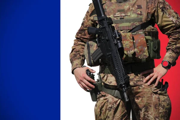 French flag with the Soldier as background , concept of Army .