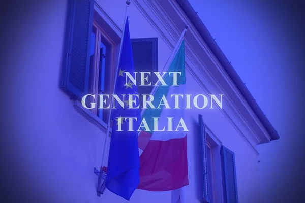 Prise Vue Des Drapeaux Italien Européen Italie Avec Texte Next — Photo