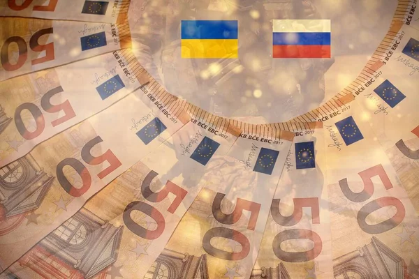 Український Прапор Російський Прапор Грошима Військом — стокове фото