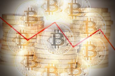Arkaplan olarak Bitcoins ile ticaret grafiği. Bitcoin kar ve zarar kavramı
