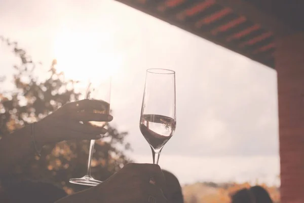 Two Glasses Prosecco Wine While Celebrating — Stockfoto