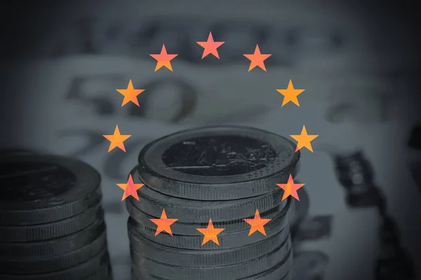 Творческое Изображение Европейским Флагом Черно Белом Цвете Деньгами Евро — стоковое фото