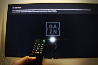 August 22nd 2022, Florence, Italy, Concept of the service Dazn loading on the tv and not working .