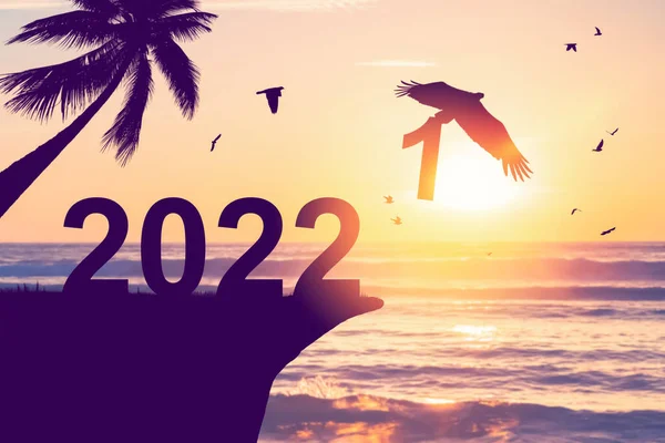 2022 Concepto Año Nuevo Con Pájaro Águila Volando Sosteniendo Número — Foto de Stock