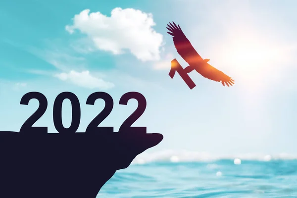 2022 New Year Concept Eagle Bird Flying Away Holding Number — Stock Photo, Image