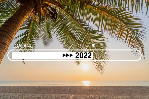 Palmeira Com Barra Carga 2022 Praia Tropical Céu Pôr Sol — Fotografia de Stock