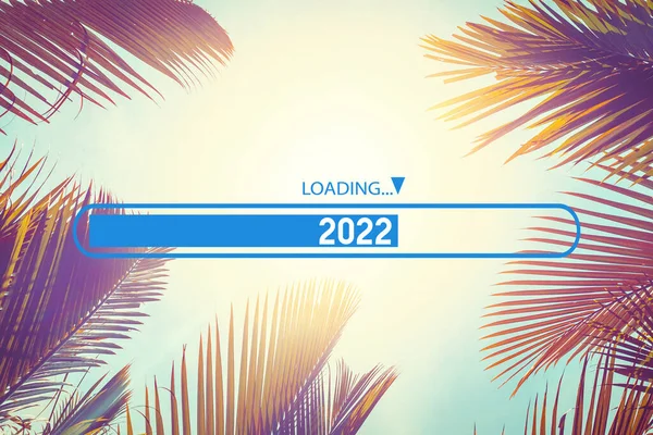 Palm Tree Loading Bar 2022 Sunset Sky Abstract Background Happy — Stock Photo, Image