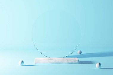 Mavi soyut arkaplanda beyaz 3D podyum boş. Ürün sunumu. Grafik tasarımı oluşturucu.