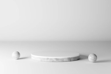 Beyaz mermer 3d podyum soyut arkaplan boş. Ürün sunumu. Grafik tasarımı oluşturucu.