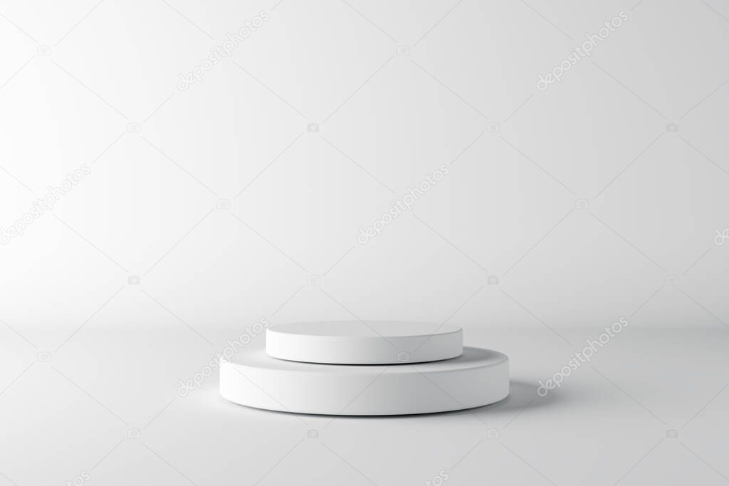 White 3d podium empty abstract background. Product mock up presentation. Grapich art design render.