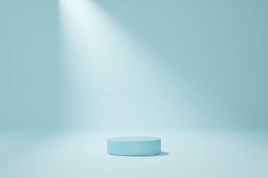 Mavi soyut arkaplanda podyum. 3B render grafik tasarımı.