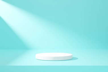 Mavi soyut arkaplanda podyum. 3B render grafik tasarımı.